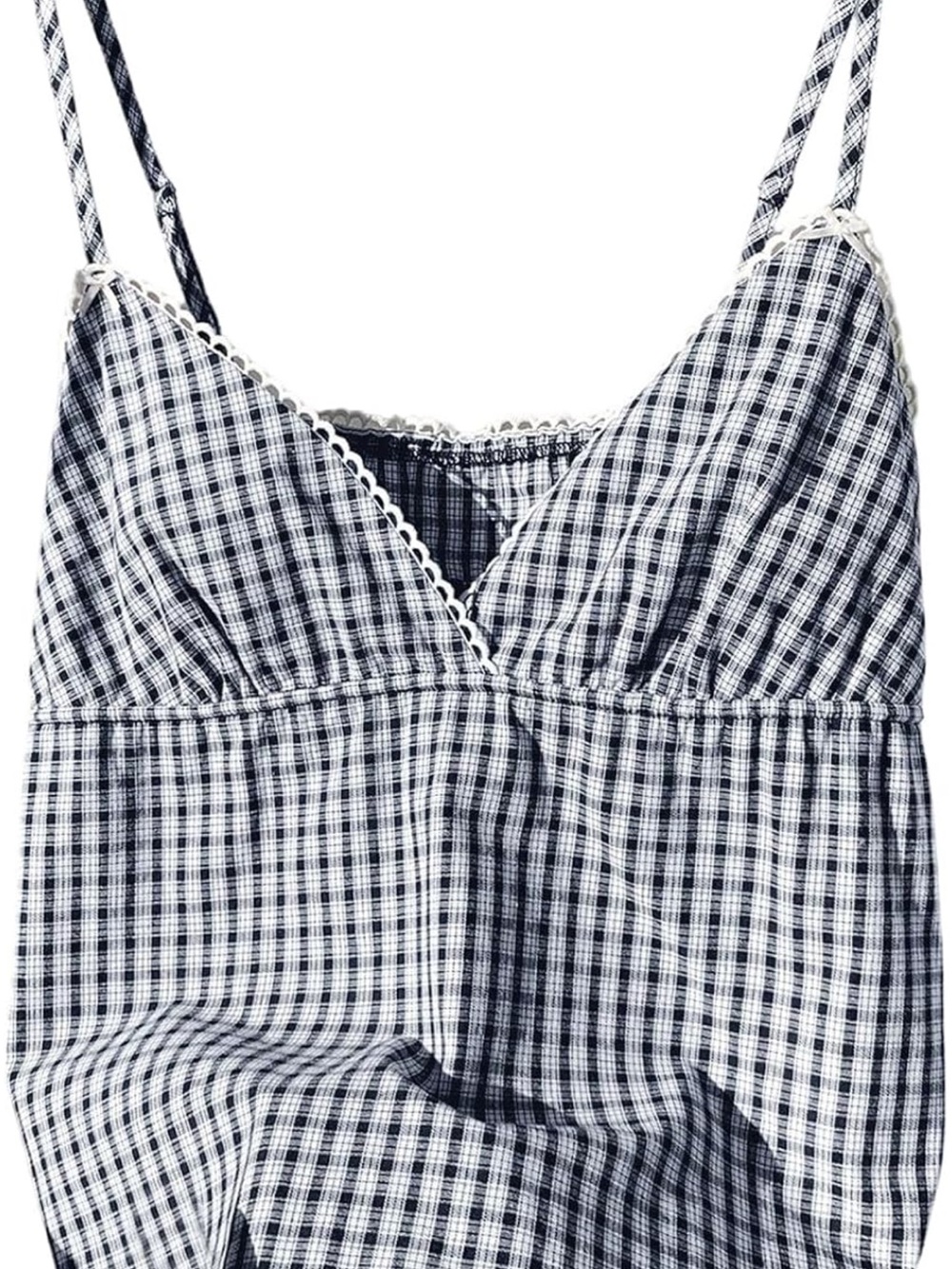 Gingham Spaghetti Strap Cami Top in Navy and White